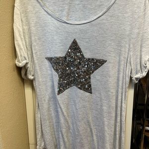 For The Republic Silver Sequin Star TShirt Sz L